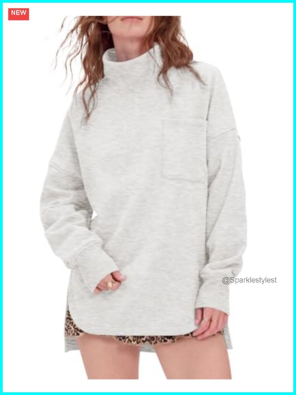 Oversized Mock Neck Sweatshirt Pullover Top High Low Hem
